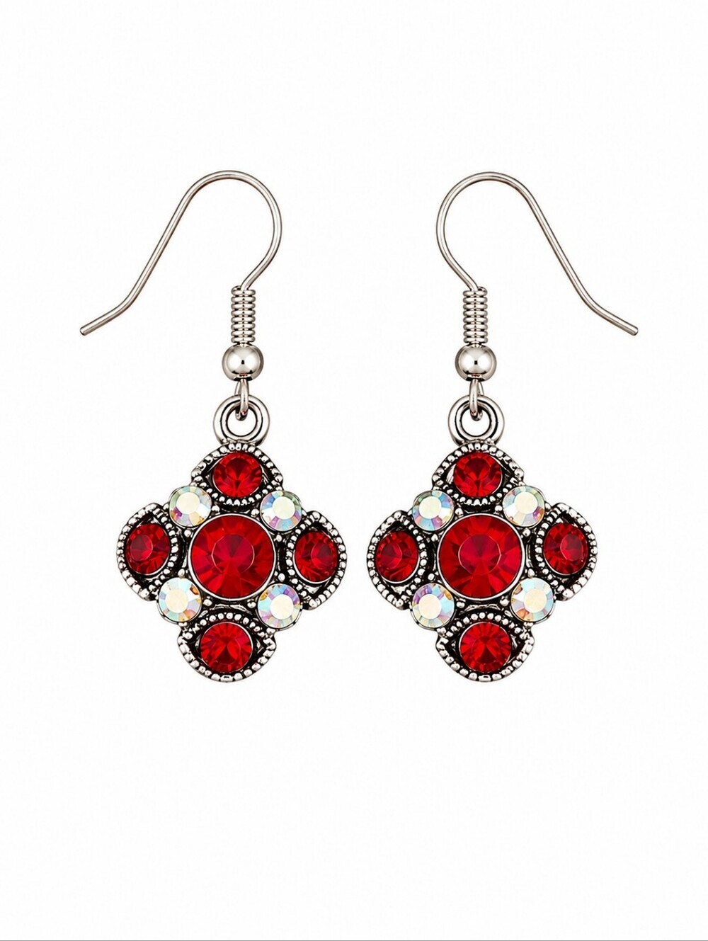 5/$25 VTG Dainty Red Rhinestone Dangle Hook Earrings